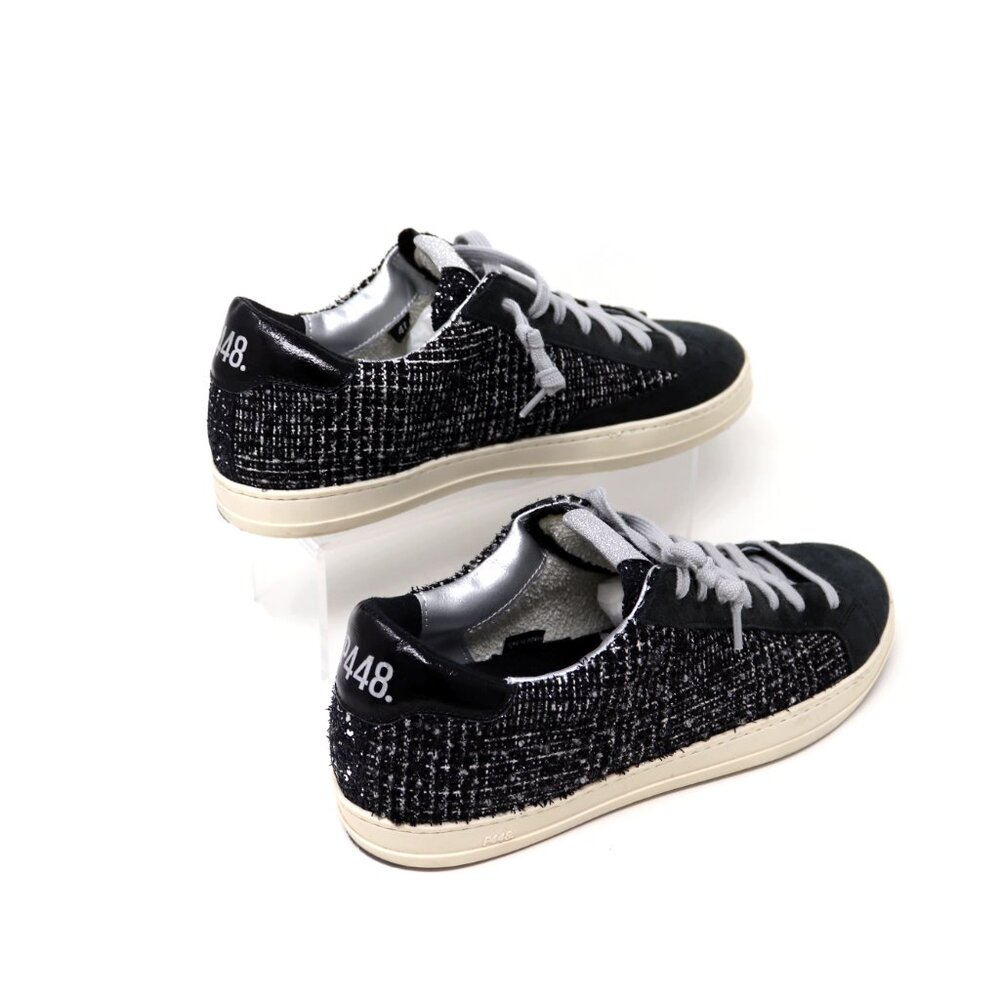 P448 Size 41 John Shaka Sneakers Black White Tweed & Suede - Picture 3 of 15